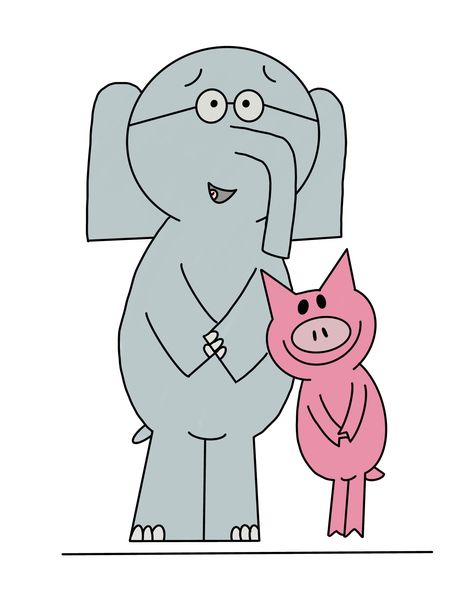 Pig And Elephant, Piggie And Gerald Bulletin Board, Piggy And Elephant, Piggy And Gerald, Elephant And Piggie, Piggie And Elephant, School Library Bulletin Boards, Children's Book Characters, Art Teacher Resources