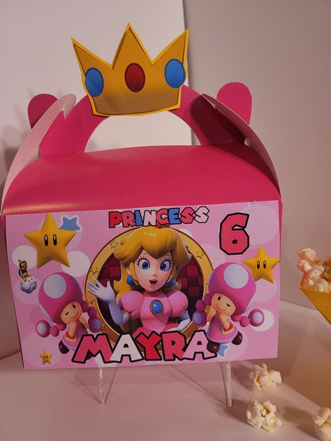 Princess Peach Favor/ Princess Peach Goodie Box/ Princess Peach Birthday/ Super Mario custom Gable Box. Princess Peach Birthday Party, Princess Peach Birthday, Princess Cake Pops, Peach Mario Bros, Princess Peach Party, Princess Favors, Peach Birthday, Super Mario Bros Birthday Party, Birthday Party Princess