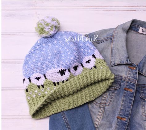 Crocheted sheep beanie hat | Sew Mimi.K Crocheted Sheep, Lamb Hat, Fair Isle Crochet, Crochet Sheep, Knitting Pin, Crochet Jumper, Crochet Knit Stitches, Crochet Hat Free, Crochet Fun