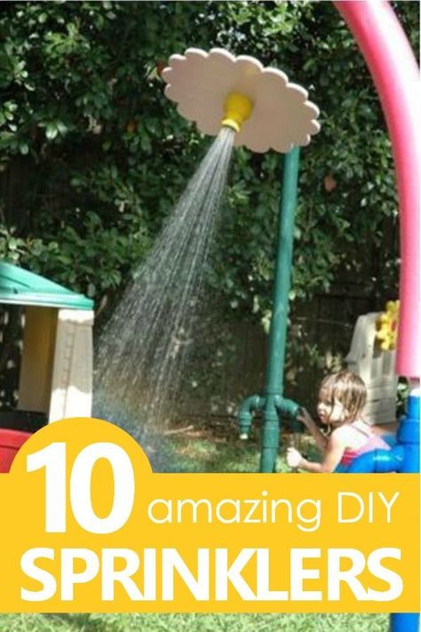 Make your own DIY sprinkler for outdoor play and summer fun for kids. 10 creative ideas for summer water play in the backyard or during summer camps. Homemade Sprinkler, Backyard Water Parks, Backyard Swings, Summer Fun For Kids, Fiesta Tropical, Event Horizon, Splash Pad, Diy Water, Sprinklers