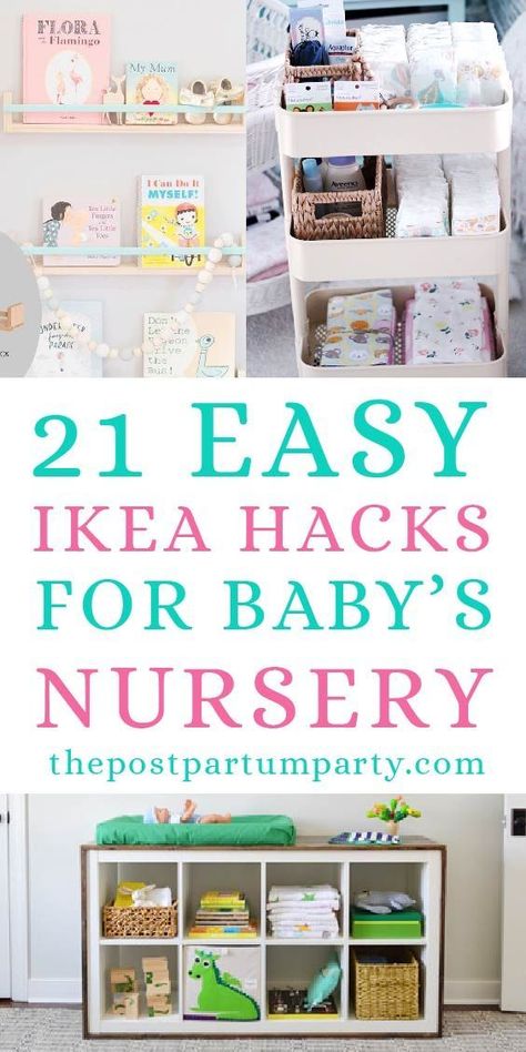 21 Gorgeous IKEA Nursery Hacks - Get ideas for your nursery using these IKEA hacks. Includes storage and organization hacks for dressers, book shelves, closets, small spaces, decor pieces, crib, and other furniture so you can make a budget friendly nursery look amazing for your baby boy or girl #ikea #ikeanursery #ikeahacks Postpartum Party, Ikea Decor Hacks, Ikea Nursery Hack, Nursery Decoration Ideas, Gorgeous Nursery, Nursery Hacks, Organization Nursery, Ikea Baby, Nursery Rocker