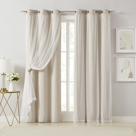 PRICES MAY VARY. Ready Made:Package includes 2 panels of double layered blackout and sheer curtains with tie backs,measuring 37Wx95L inch each panel,1.6inch grommet top.Recommend to order 2-3 times rod width for proper look and fullness. Functional & Modern:Beige blackout curtains paired with sewn-in white sheers achieve the layered sophistication,bringing romantic atmosphere to any home style,like living room,bedroom,kitchen,office,nursery,girls room,etc. Light Control&Energy Smart:Made of high Sheers Curtains Living Room, Beige Drapes, Curtains Living Room Modern, Window Rods, Beige Curtains, Layered Curtains, Insulated Curtains, Curtains Living, Sheer Overlay