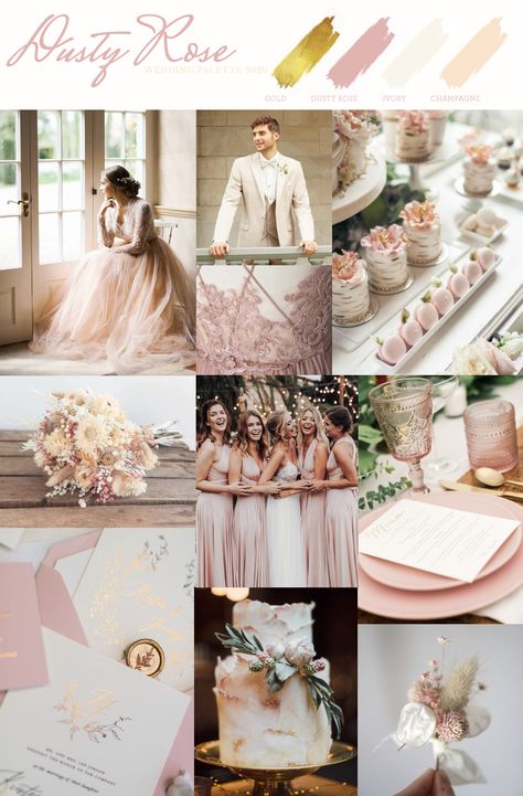 Dusty Rose Wedding Palette Blush Pink White And Greenery Wedding, Champagne Dusty Rose Wedding, Champagne Color Palette Wedding Rose Gold, Dusty Pink And Beige Wedding, Dusty Rose And Gold Wedding Theme, Dusty Pink And Champagne Wedding, Champagne And Dusty Rose Wedding, Dusty Rose Wedding Palette, Rose Wedding Palette