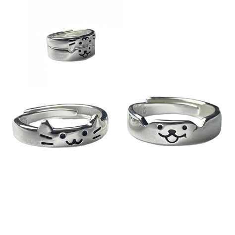 PRICES MAY VARY. Adorable Cat and Dog Design: Interlocking rings symbolize unity. High-Quality Material: 925 sterling silver for durability and shine. Adjustable Size: Open design fits different finger sizes. Elegant Packaging: Comes with a beautiful gift box. Meaningful Gift: Perfect for expressing everlasting love. Matching Couple Rings, featuring adorable cat and dog designs that fit together seamlessly. Hypoallergenic and adjustable sizing for comfort. Crafted with high-quality materials, pe Bff Jewelry For 2 Rings, Promise Rings For Couples Matching Set, Gf Christmas Gifts, Kawaii Rings, Gifts For Partner, 2 Year Anniversary Gifts For Him, Matching Rings For Couples, Matching Things, Kawaii Ring