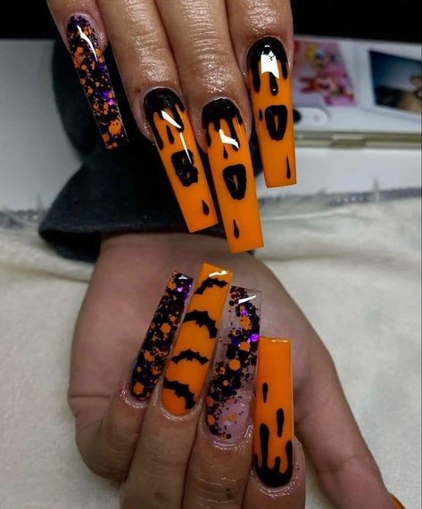 Sick Halloween Nails, 3d Halloween Nails Acrylic, Orange Halloween Nail Designs, Orange Halloween Nails, Pink Halloween Nails, Horror Nails, Black Halloween Nails, Holloween Nails, Halloween Nail Ideas