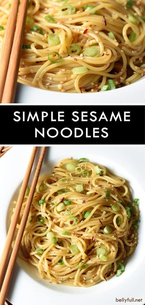 These Simple Sesame Noodles are light, but filling. Awesome sesame flavor and zing from chili oil. Ready in only 20 minutes and can be served warm or cold. #sesamenoodles #simplesesamenoodles #easysesamenoodles #recipe Easy Sesame Noodles, Simple Sesame Noodles, Sesame Oil Recipes, Sesame Noodles Recipe, Cold Sesame Noodles, Rice Noodle Recipes, Chinese Food Recipes, Sesame Noodles, Noodles Recipe