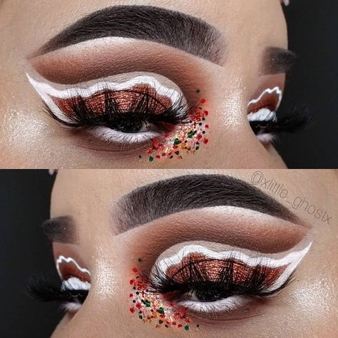 👻 J A I L E N E 👻 on Instagram: “🎀 GINGERBREAD 🎀 This look was inspired by delicious gingerbread cookies 🤤I didnt know what to do in the beginning but I really love the…” Gingerbread Eye Makeup, Hot Chocolate Makeup, Gingerbread Makeup Look, Gingerbread Man Makeup, Gingerbread Makeup, Chocolate Makeup, Halloween Gingerbread, Christmas Eyeshadow, Competition Hair