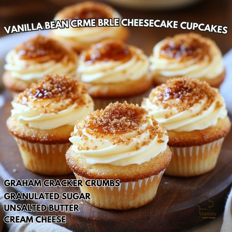 🍮 Indulge in the decadence of Vanilla Bean Crème Brûlée Cheesecake Cupcakes! A sweet treat for your taste buds! 🧁 Vanilla Bean Crème Brûlée Cheesecake Cupcakes Ingredients: - 1 cup graham cracker crumbs (about 8-10 crackers) - 2 tbsp granulated sugar - 4 tbsp unsalted butter, melted - 16 oz cream cheese, softened - 1 cup granulated sugar - 1 tsp vanilla extract - 3 large eggs - 1 vanilla bean, seeds scraped - 1 cup heavy cream - 1/4 cup powdered sugar Instructions: 1. Preheat oven to 325°F... Vanilla Bean Creme Brulee Cheesecake Cupcakes, Vanilla Bean Creme Brulee, Creme Brulee Cheesecake, Crumb Recipe, Cozy Fall Recipes, Dessert Smoothie, Cheesecake Cupcakes, Bean Seeds, Graham Cracker Crumbs