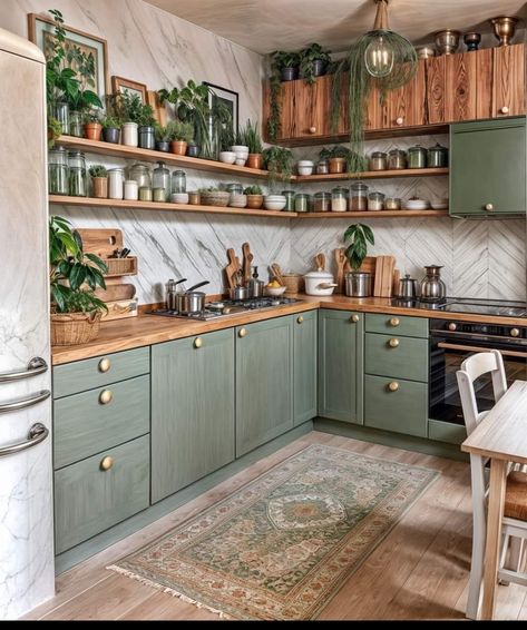 Kitchen Cabinet Trends, Sage Green Kitchen, Green Kitchen Cabinets, Green Cabinets, Gorgeous Kitchens, Tiny Kitchen, Green Kitchen, Kitchen Inspo, Kitchen Colors