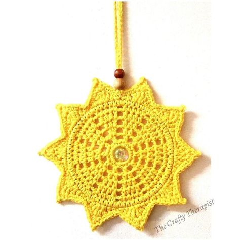 Sunburst Suncatcher Crochet pattern by The Crafty Therapist Happy Sunshine, Dreamcatchers, Photo Tutorial, Sewing Thread, Knit Fashion, Yarn Needle, Stitch Markers, Wooden Beads, Recycled Cotton