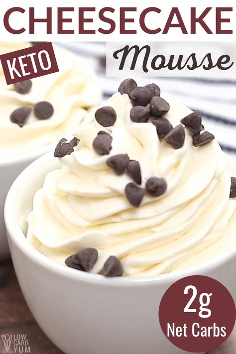 Keto Cheesecake Mousse, Cool Whip Desserts, Easy No Bake Cheesecake, Sugar Free Cheesecake, Low Carb Low Fat Recipes, Sugar Free Pudding, Cheesecake Mousse, No Carb Recipes, Low Carb Low Sugar