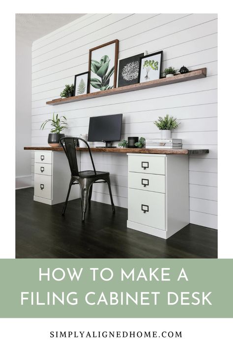 HOW TO MAKE A FILING CABINET DESK Filing Cabinet Desk Ideas, Desk File Cabinet, Desk With File Cabinets, Diy Work From Home Office, Office Desk With File Cabinets, Diy File Cabinet Desk Ideas, Diy Desk Cabinets, Large Filing Cabinet Makeover, Home Filing Cabinet