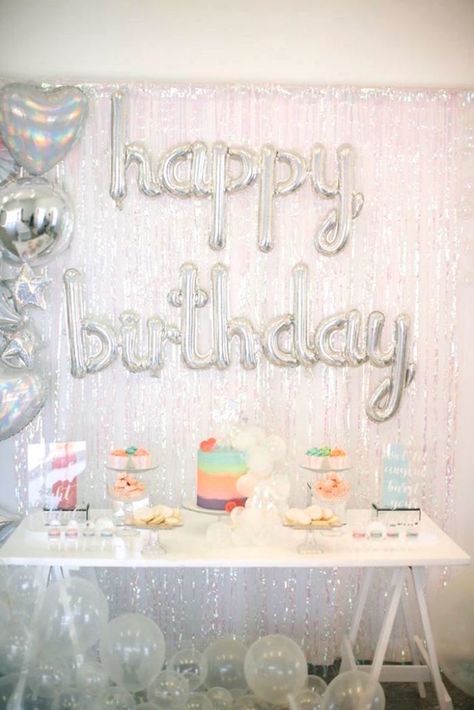 Holographic Birthday Party Ideas, Holographic Birthday Party, Iridescent Birthday Party, Holographic Backdrop, Iridescent Backdrop, Iridescent Birthday, Holographic Party, Table Installation, Bubble Birthday Parties