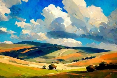 size: 18x12in Art Print: Rolling Hills Landscape Study II by Avril Anouilh : Rolling Hills Painting, Rolling Hills Landscape, Hills Landscape, Landscape Study, Contemporary Landscape Artists, Beautiful Landscape Paintings, Landscape Painting Tutorial, Oil Painting Inspiration, Scottish Landscape