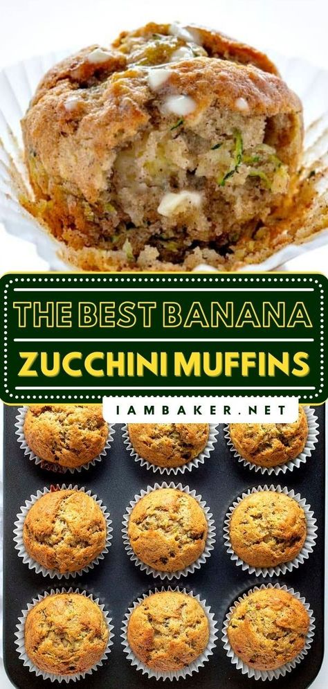 Best Muffin Recipes Ever, Banana Zucchini Muffins, Banana Zucchini, Zucchini Recipes Dessert, Zucchini Muffin Recipes, Zucchini Banana, Banana Muffin, Banana Muffin Recipe, Banana Bread Muffins