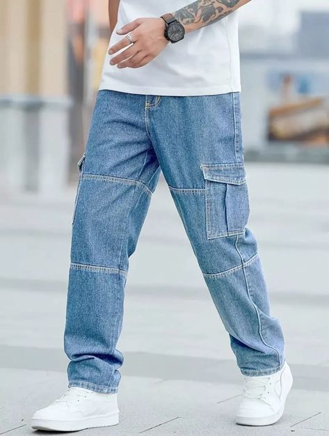 Men's Casual Loose Fit Cargo Jeans: Relaxed and functional with multiple pockets. Perfect for everyday streetwear, combining comfort and utility Cargo Jeans Men, Y2k Men, Jeans Men, Cargo Jeans, Men's Casual, Mens Jeans, Men Casual, Loose Fitting, Street Wear