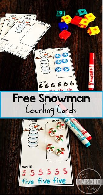 These snowman printables are a fun way to get kids to work on number sense by counting snowman balls, tracing numbers, and tracing number words. This free printable snowman math is a fun winter math activity for kindergarten, preschool, pre-k, and toddler age students. These Snowman counting cards are a handy, reusable winter math activity to count, show, write and wipe. Winter Math Activities For Toddlers, Snowman Counting, Snowman Printables, Snowman Math, Free Printable Snowman, Math Activities For Toddlers, January Preschool, January Ideas, Winter Math Activities