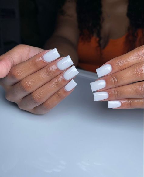 Short White Full Set Nails, Nailart White, Plain Acrylic Nails, Acrylic Toe Nails, Plain Nails, Sixth Form, Acrylic Nail Set, Nail Blue, Short Square Nails