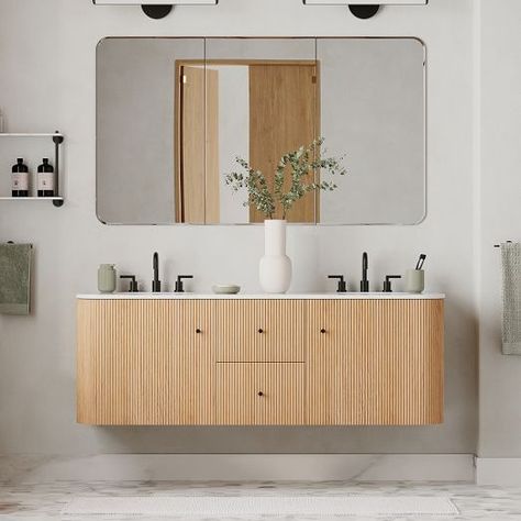 Bathroom Renovation | West Elm Floating Double Vanity Bathroom, Double Vanity Ideas, Floating Vanity Bathroom, Bathroom Furniture Modern, Floating Bathroom Vanity, Vanity Faucet, Plumbing Installation, Vanity Ideas, Vanity Bathroom