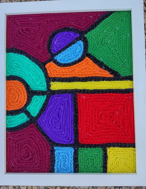 Abstract Yarn Art, Yarn Painting Art, Meditative Art, Yarn Art Projects, Middle School Art Projects, Yarn Painting, Yarn Wall Art, Thread Art, School Art Projects