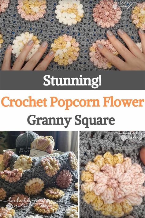 Popcorn Stitch Crochet, Crochet Popcorn, Crochet Flower Granny Square Pattern, Granny Square Pattern Free, Afghan Squares, Crochet Yarns, Crochet Throw Pattern, Flower Granny Square, Easy Crochet Animals