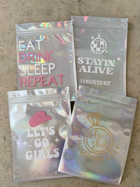 Personalized Hangover Kit L Pre-packaged Original Hangover Kit - Etsy Canada Hangover Bag, Holographic Bag, Diy Bachelorette Party, Hangover Kit, Glitter Roses, Party Favours, Wedding Party Favors, Cloud 9, Bachelor Party