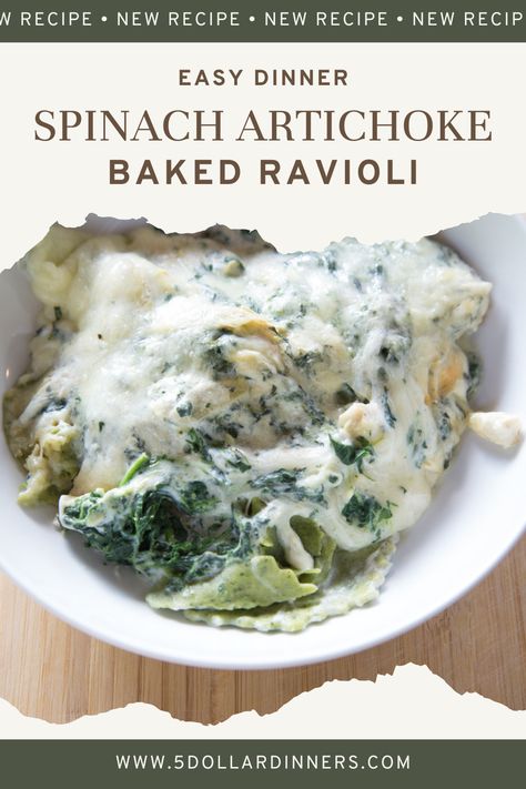 Spinach Artichoke Baked Ravioli Spinach Artichoke Ravioli, Artichoke Ravioli, Artichoke Sauce, 5 Dinners, Baked Ravioli, Fed And Fit, Ravioli Bake, Budget Recipes, Pasta Sauces