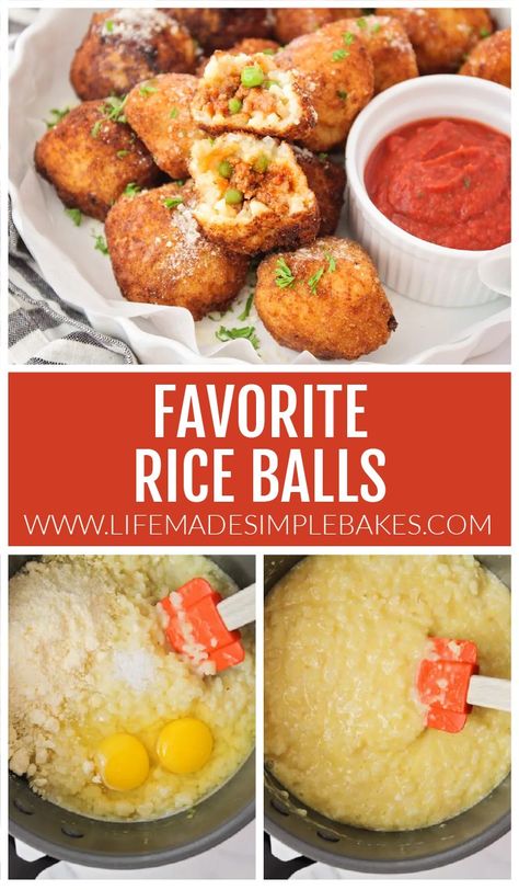 Sicilian Arancini are deliciously plump stuffed rice balls filled with meat and peas and deep fried. They make perfect party treats. #riceballs #stuffedriceballs #appetizers #italianriceballs #rice Ground Beef Rice Balls, Nonna Pia Rice Balls, Fried Rice Balls Italian, Mini Rice Balls, How To Make Rice Balls Recipes, Rice Balls Italian, Fun Family Dinner Ideas, Arancini Recipe Italian, Deep Fried Rice