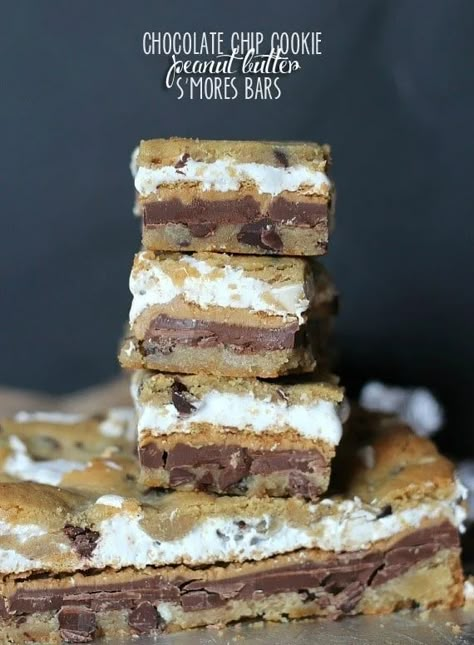 Peanut Butter Smores Bars, Cookie Peanut Butter, Smores Cookies Bars, Peanut Butter Smores, Peanut Butter Cookie Bars, Desserts With Chocolate Chips, Cookies And Cups, S Mores Bars, Cookie Dough Bars