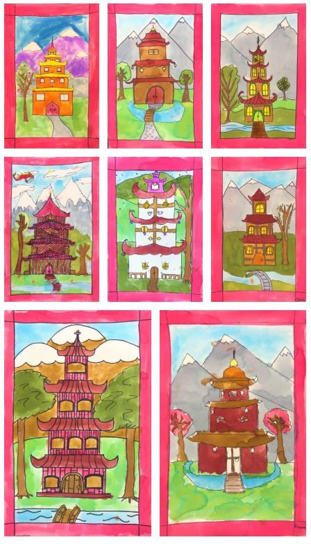 This dynamic pagoda art project for middle school students is a great curriculum connection to the ancient cultures of Asia! India Projects For School, Around The World Art Projects For Kids, Cultural Art Lessons, Multicultural Art Projects, Cultural Art Lessons Elementary, Cultural Art Projects For Kids, Cultural Art Projects For Middle School, Japanese Art For Kids, Japanese Art Projects For Kids