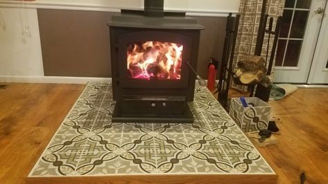 Diy Hearth Pad Wood Stoves, Wood Stove Hearth Pad Ideas, Diy Wood Stove Hearth Pad, Tile Under Wood Stove, Corner Hearth Pad, Diy Hearth For Wood Stove, Diy Hearth Pad, Wood Stove Hearth Pads, Outside Wood Stove