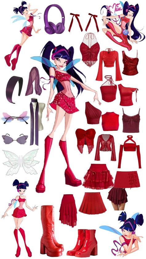 Musa Winx Inspired Outfit, Winx Musa Halloween Costume, Musa Winx Club Costumes Halloween, Love Fairy Costume, Winx Costumes Halloween, Winx Club Theme Party, Halloween Costume With Red Boots, Wind Club Halloween Costume, Musa Halloween Costume