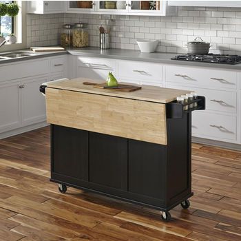 Black w/ Wood Top Back View - Breakfast Bar Down Drop Leaf Kitchen Island, Portable Kitchen Island, Mobile Kitchen Island, Island Cart, Mobile Kitchen, Rolling Kitchen Island, Small Kitchen Island, Kitchen Island Table, Kitchen Island Cart