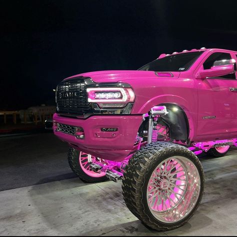 Pink Cybertruck, Pink Chevy, Truck Lifted, Pink Cars, Hot Trucks, Lifted Truck, Jacked Up Trucks, Awesome Cars, Square Body