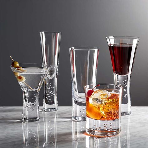 Verve Highball Glass + Reviews | Crate & Barrel Types Of Wine Glasses, Modern Drinking Glasses, Glasses Guide, Bourbon Bar, Old Fashioned Glass, Highball Glass, Glasses Drinking, Glass Dishes, Air Bubbles