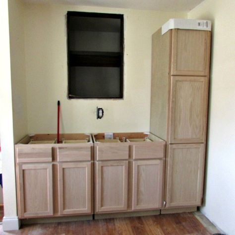 Butlers Pantry Using Stock Cabinets Diy Pantry With Stock Cabinets, Stock Cabinet Ideas, Stock Kitchen Cabinets Ideas, Unfinished Kitchen Cabinets Ideas, Unfinished Cabinet Ideas, Stock Cabinets Kitchen, Cabinets In Pantry, Farm Cabinets, Pantry In Dining Room