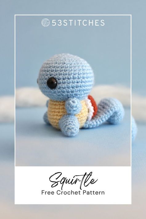 30 Min Crochet Patterns Free, Squirtle Crochet, 53 Stitches, Joining Yarn, Pokemon Crochet Pattern, Crochet Pokemon, Pokemon Pattern, Crochet Plushies, Easy Crochet Animals