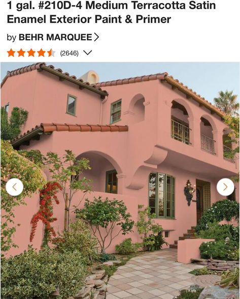 Arizona House Exterior, Pink Stucco, Pink House Exterior, Behr Marquee, Stucco Homes, Arizona House, Spanish Home, House Exterior Colors, Pink House