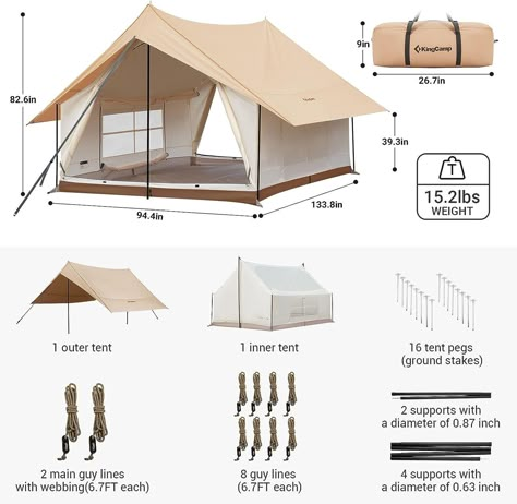 Amazon.com : KingCamp Canvas Cabin Tent with Large Windows, Waterproof & Breathable 4 Season Tents, Easy Setup Glamping Tent with Carry Bag, for Camping, Picnic Khaki : Sports & Outdoors Horse Safari, Tents Camping Glamping, Magic Steampunk, Camping Setup, Camping Materials, Camping Things, 4 Season Tent, Resort Plan, Bag For Camping