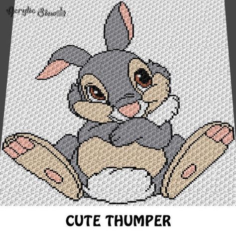 Thumping Boy Rabbit Cartoon Character Forest Animal crochet graphgan blanket pattern; graphgan pattern, c2c, knitting, cross stitch graph; pdf download; instant download This is a color graph pattern to follow not a written pattern. Adorable thumping boy rabbit cartoon character, forest animal Cross Stitch Graph, Crochet Graphgan, C2c Crochet Blanket, Bambi Disney, Stitch Character, Corner To Corner Crochet, Graph Crochet, Animal Crochet, Crochet For Beginners Blanket