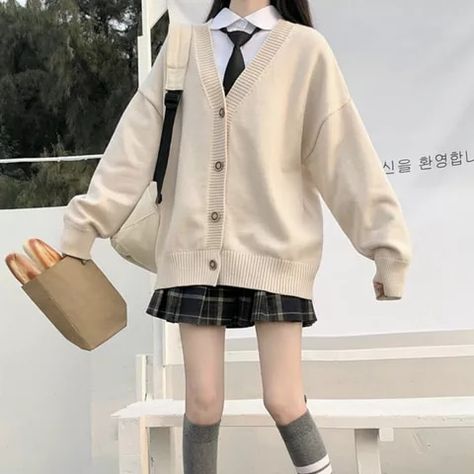 Girly Suit, Japanese College, Preppy Mode, School Uniform Outfits, Pleated Dresses, Loose Cardigan, Outwear Women, Cardigan Sweater Coat, Kawaii Fashion Outfits