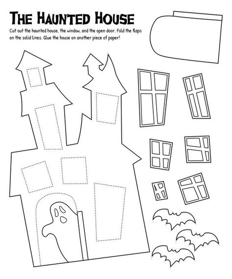 House Stencil Free Printable, House Crafts For Toddlers, House Templates Free Printable, Halloween Craft Templates, Printable Haunted House, Printable Pumpkin Stencils, Classroom Halloween Party, House Silhouette, Free Printable Crafts