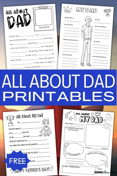 5 Free All About Dad Printables For Father's Day Fathers Day About Dad Printable, Free Father’s Day Printables For Kids, Free Printable Father’s Day Craft, Fathers Day Questionnaire Free Printable, All About My Dad Free Printable, All About Dad Printable, Easy To Make Crafts, Fathers Day Questionnaire, Projects For Preschoolers