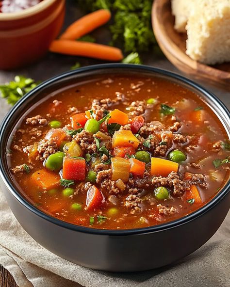 Advertisement This Ground Beef Vegetable Soup is the perfect blend of rich beef, vibrant vegetables, and a flavorful broth. It’s the ultimate comfort food for cold days when you crave something nourishing and heart-warming. With ingredients like potatoes, green beans, and a dash of Worcestershire sauce, this dish promises depth […] Ground Beef And Vegetable Soup, Vegetable Soup With Stew Meat, Vegetable Soup With Ground Beef, Food For Cold Days, Ground Beef Vegetable Soup, Easy Vegetable Beef Soup, Beef Vegetable Soup, Potatoes Green Beans, Soup With Ground Beef