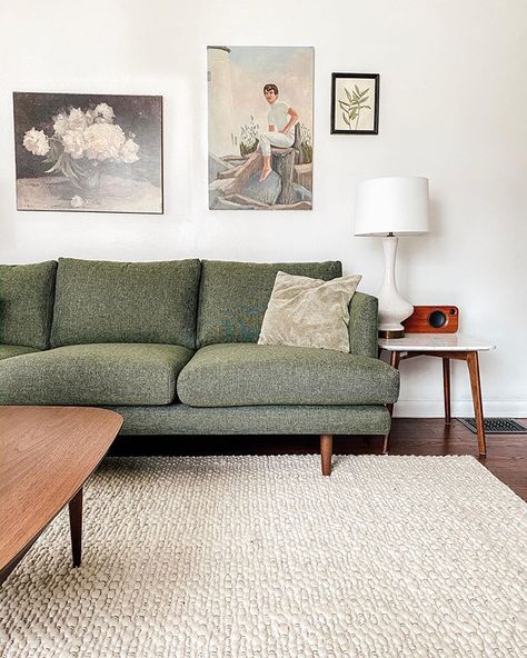 Chelsea Mohrman on Instagram: “Green on green @article #ourarticle #thelittlelovehouse #sponsored” Forest Green Sofa, Green Couches, Green Sofa Living, Green Couch, Green Sofa, Living Room Inspo, A Living Room, Cheap Home Decor, Living Room Inspiration