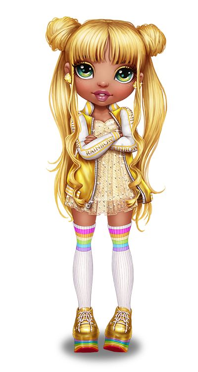 Sunny Madison is a 2020-introduced and all-around character. She is a student at Rainbow High majoring in Computer Animation. She's an adorable, fun-loving girl who combines her love for animation, her friends, and for everything cute into an animated series she calls Hi Hi Kawaii. 1 Character 1.1 Physical appearance 1.2 Outfits 1.3 Personality 2 Relationships 2.1 Friends 2.2 Other 3 Timeline 4 Trivia 5 References Sunny is a teenage girl with a medium build and bronze skin, though sometimes ... Sunny Doll, African Ancestry, Color Palette Yellow, Japanese Pop Culture, Rainbow Fashion, Rainbow High, Yellow Hair, Cartoon Girl, Lol Dolls