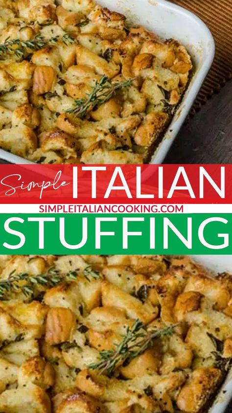 Italian Turkey Stuffing Recipes, Italian Stuffing Recipes, Italian Stuffing Thanksgiving, Gnocchi Stuffing, Italian Stuffing, Italian Thanksgiving Dinner, Italian Cooking Recipes, Classic Stuffing Recipe, Italian Appetizers Easy