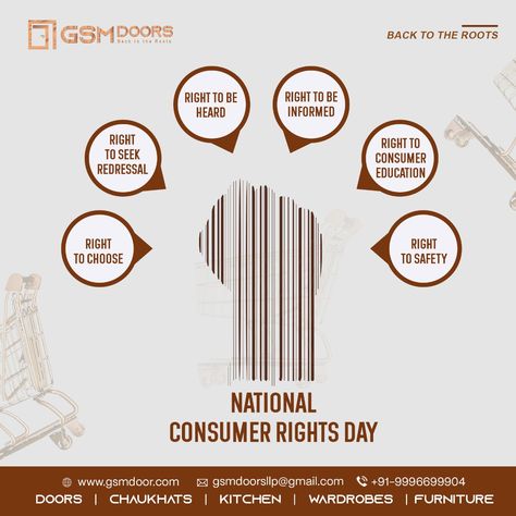 Every Year on 24th December, we celebrate the rights of consumers and the importance of fair and ethical business practices. As consumers, it is our responsibility to be aware of our rights and to speak up when they are not being respected. Happy National Consumer Rights Day! #GSMDoors #nationalconsumerday #nationalconsumerday2022 #consumerday #consumerday2022 #awareness #beaware #rights #consumerrightsday #Consumerrights National Consumer Rights Day, Consumer Rights, Right To Education, Right To Choose, Business Ethics, To Speak, No Response, Education