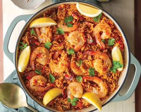 Smoked Sausage And Shrimp, Prawn And Chorizo, Shrimp Paella, Chorizo Paella, Paella Recipe Seafood, Shrimp And Sausage, Paella Valenciana, Raw Banana, Seafood Paella