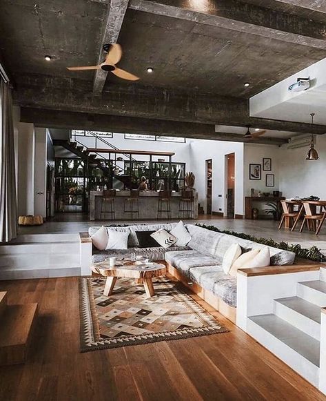 Open living room concept with sunken couch seating. #architecture #modernhome #interiors #livingroom Aesthetic Interior, Sunken Living Room, Design Room, Loft Design, Design Case, House Inspo, Dream Home Design, 인테리어 디자인, House Inspiration